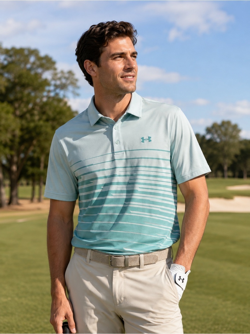 Under Armour Mint Green Men’s Short Sleeve Polo with Striped Graphic
